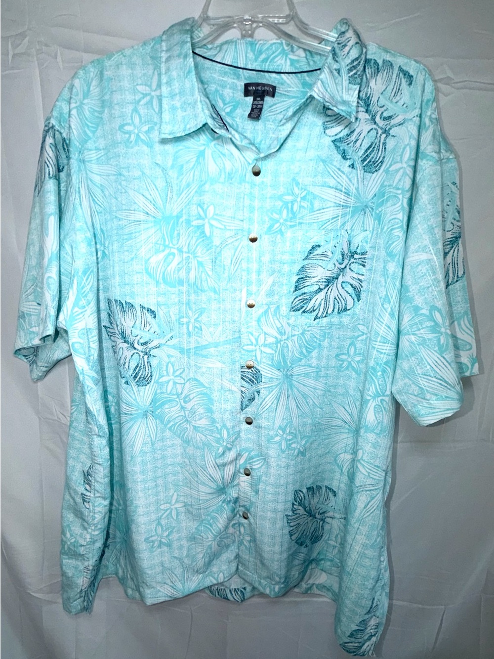 🛍️Van Heusen Men's Aqua Tropical Short-Sleeve Button-Up Shirt